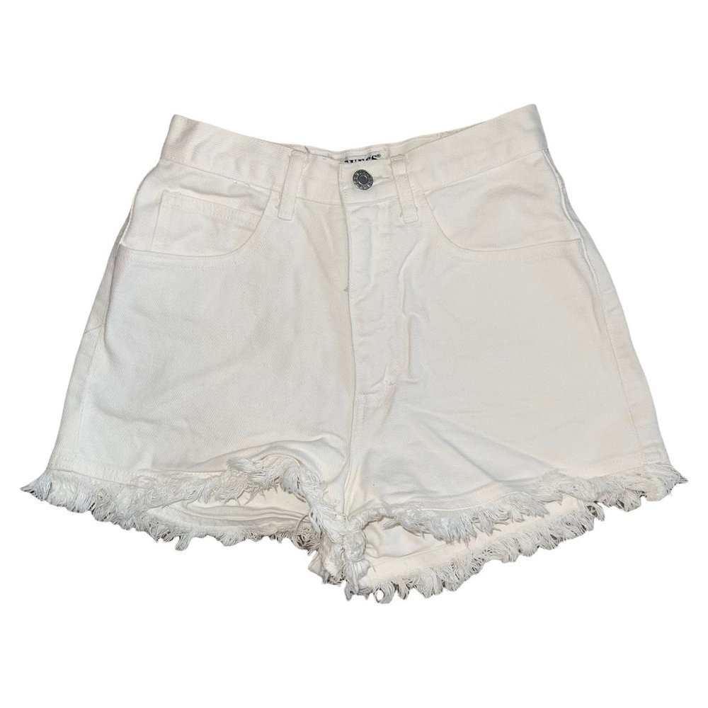 Guess Vintage 1990's White Raw Hem Distressed Frayed High Rise Mom Shorts 27